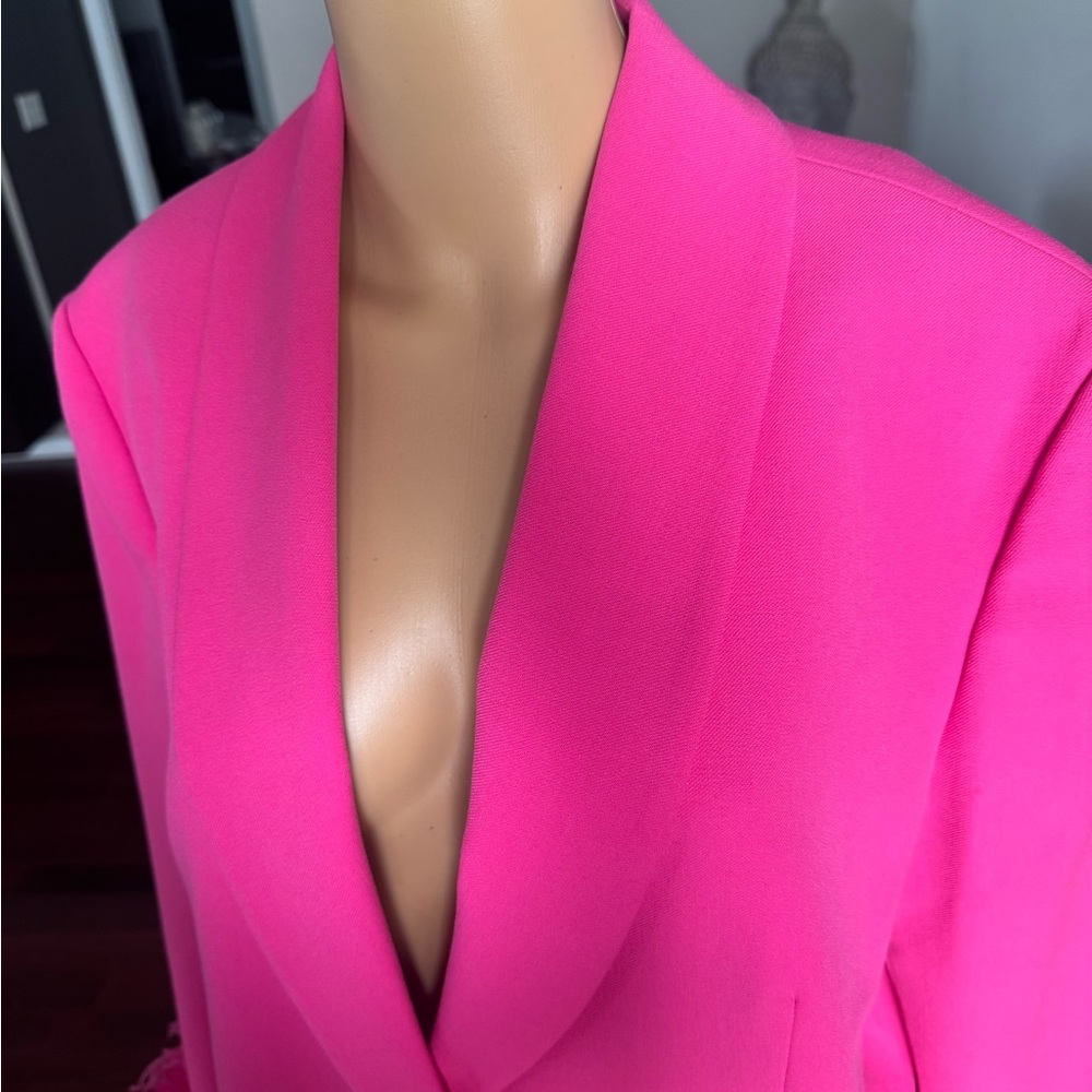 Viral Zara Hot Pink Feather Cuff Blazer Size Large - Picture 7 of 10